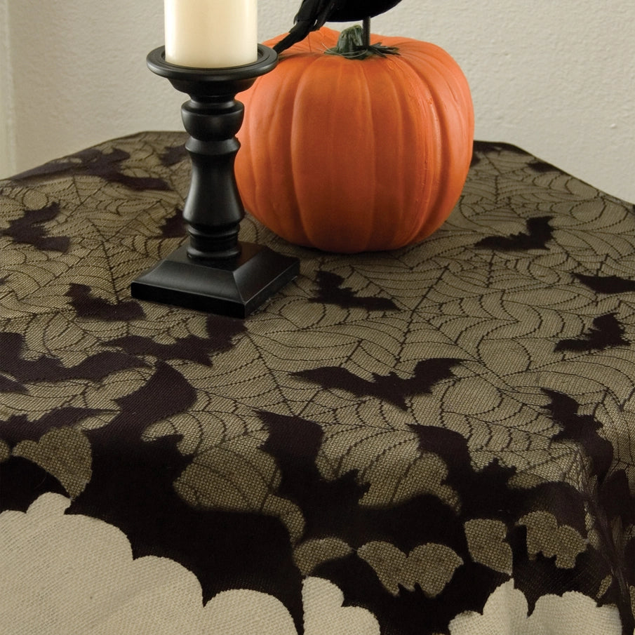 Going Batty 44 in Round Black Lace Table Topper