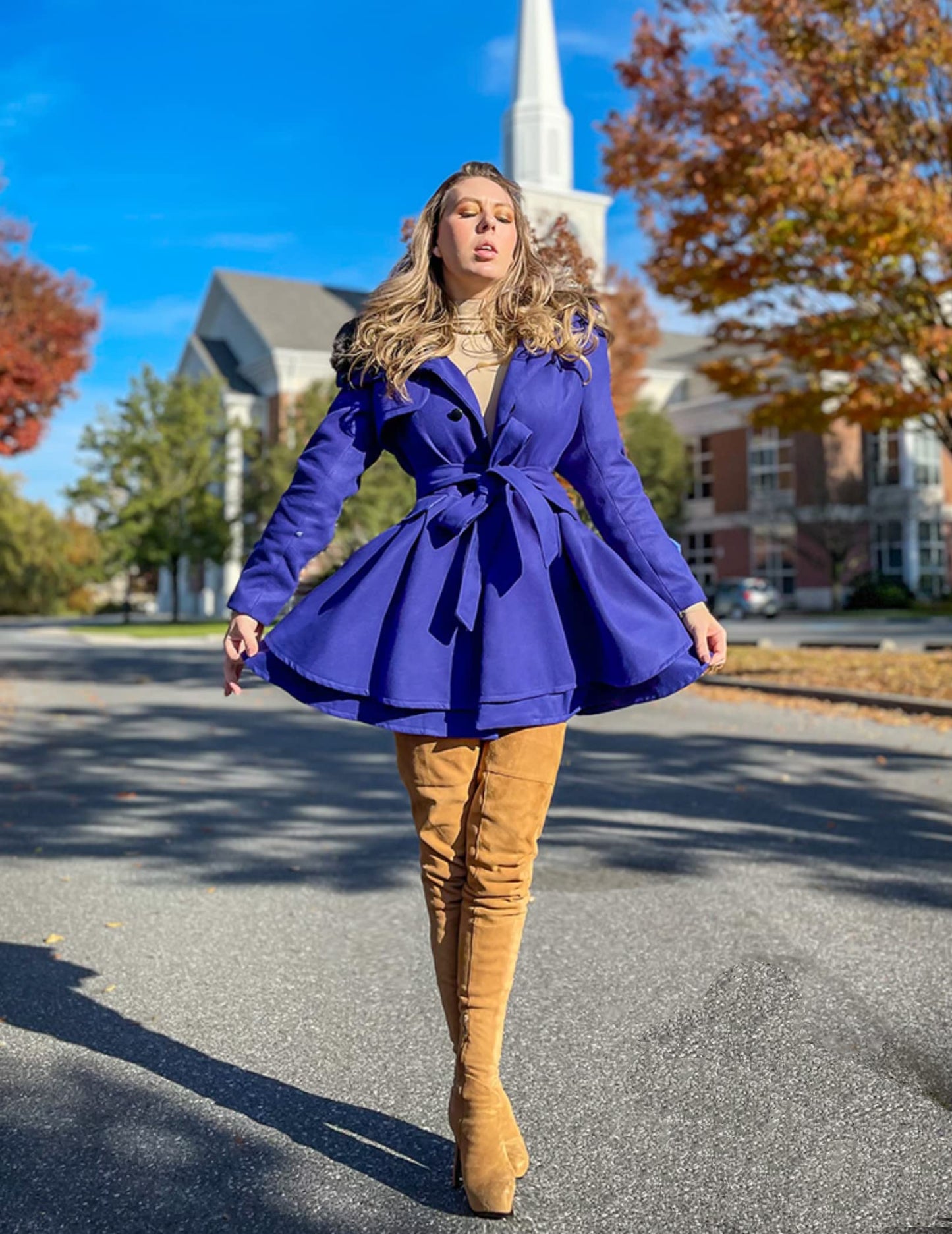 Zeagoo Faux Fur Lapel Double-breasted Thick Wool Coat