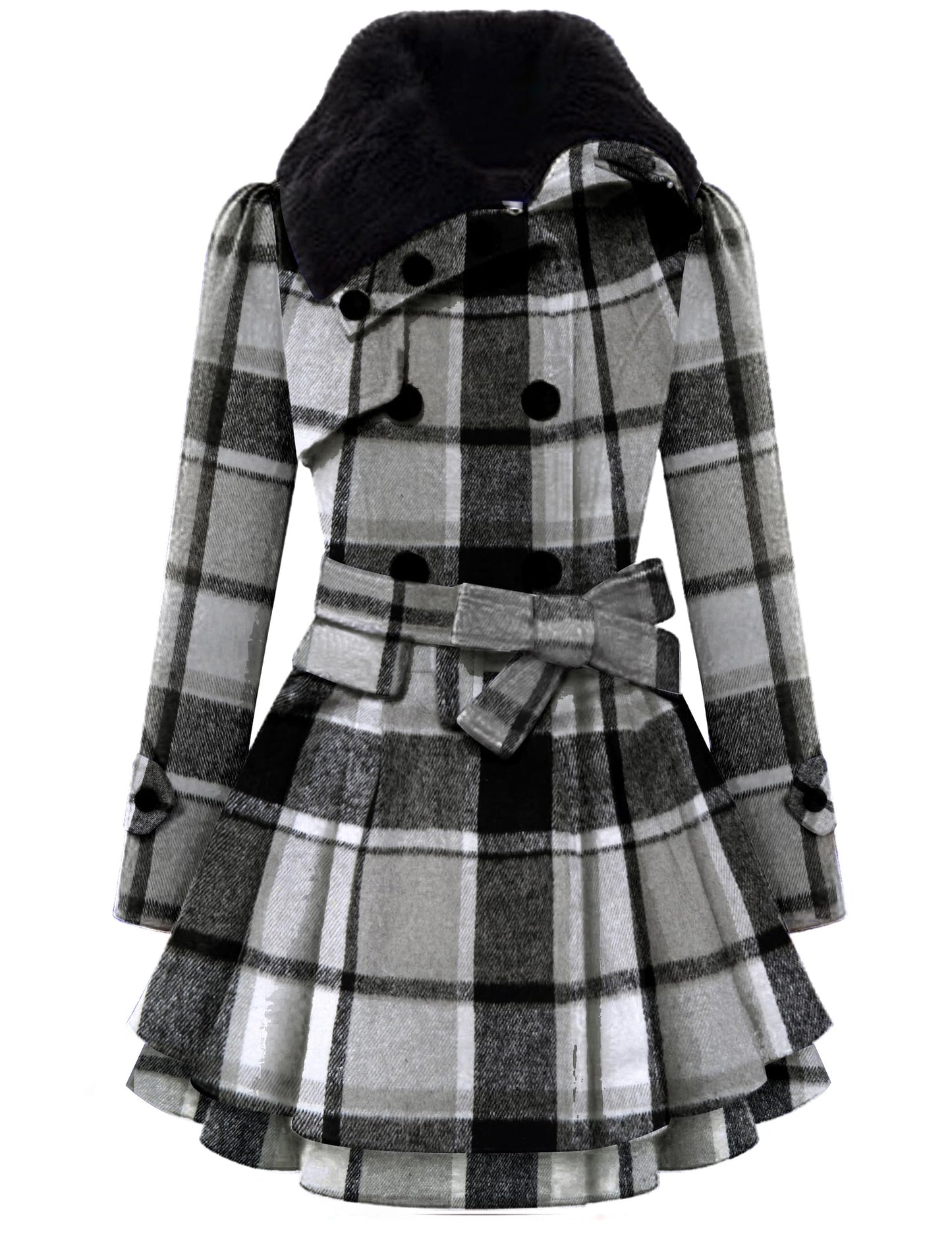 Zeagoo Faux Fur Lapel Double-breasted Thick Wool Coat