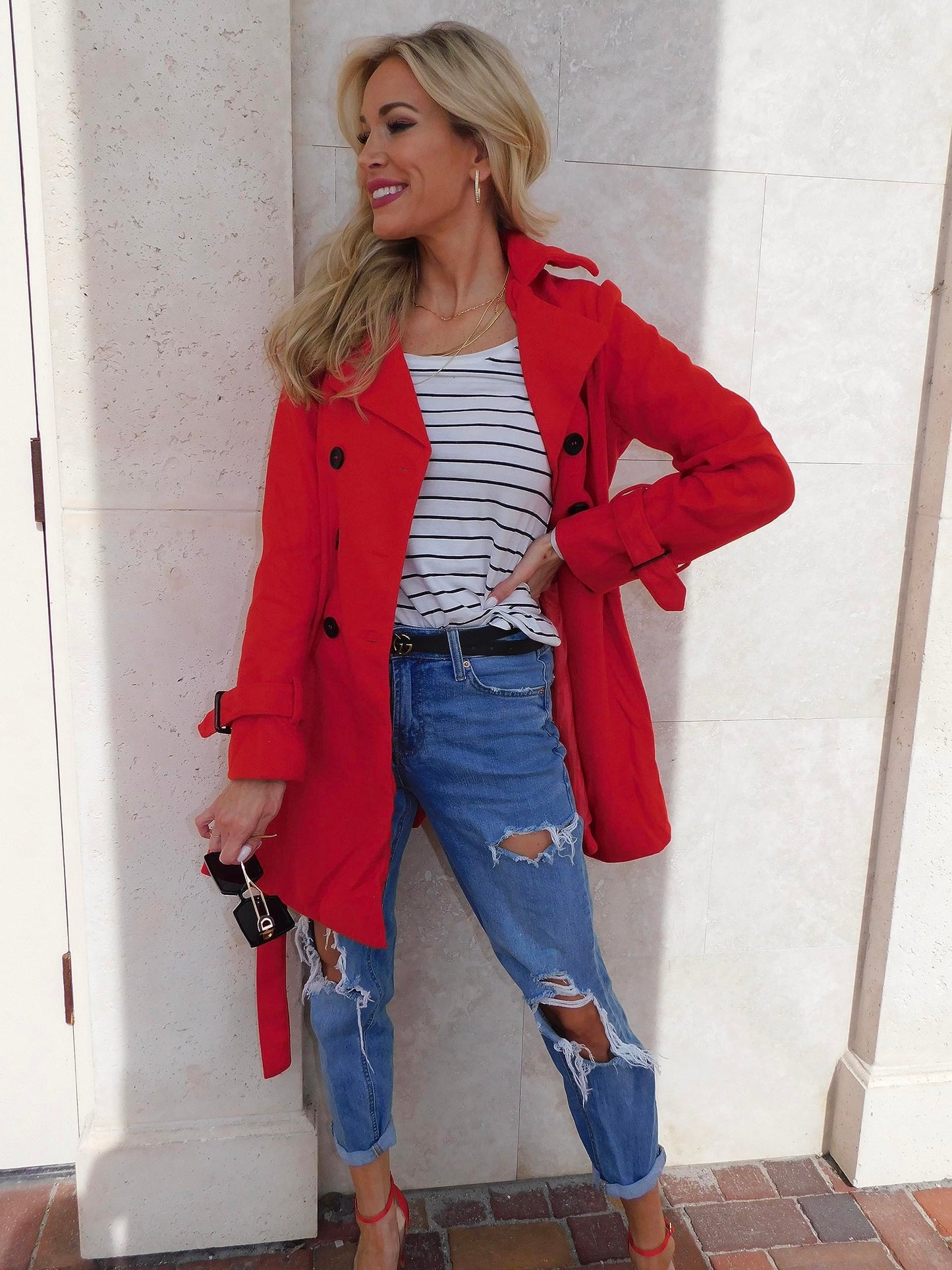 Zeagoo Faux Fur Lapel Double-breasted Thick Wool Coat
