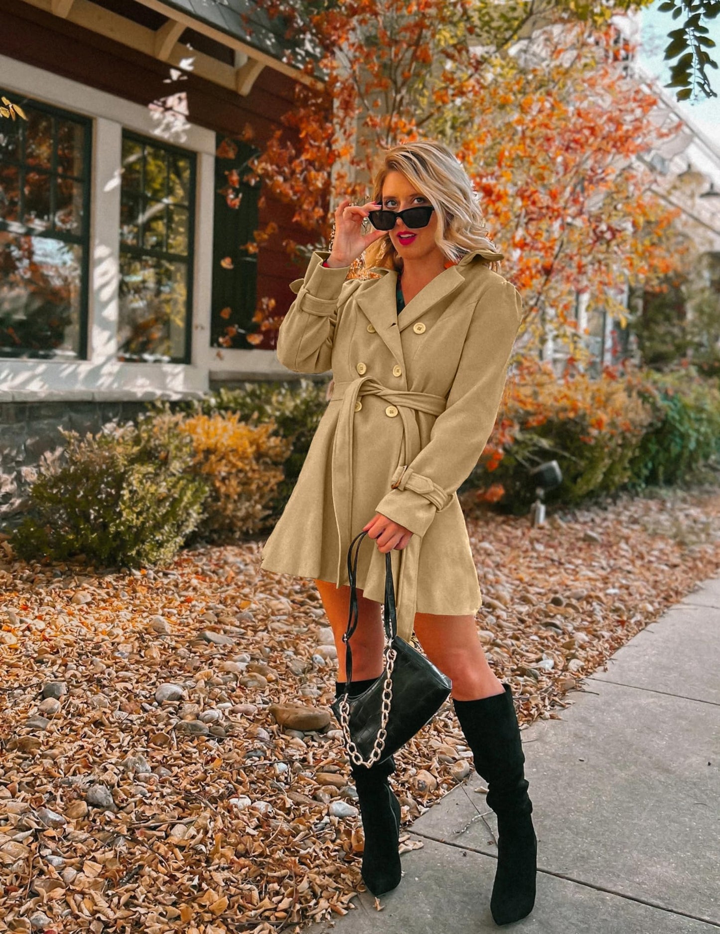 Zeagoo Faux Fur Lapel Double-breasted Thick Wool Coat