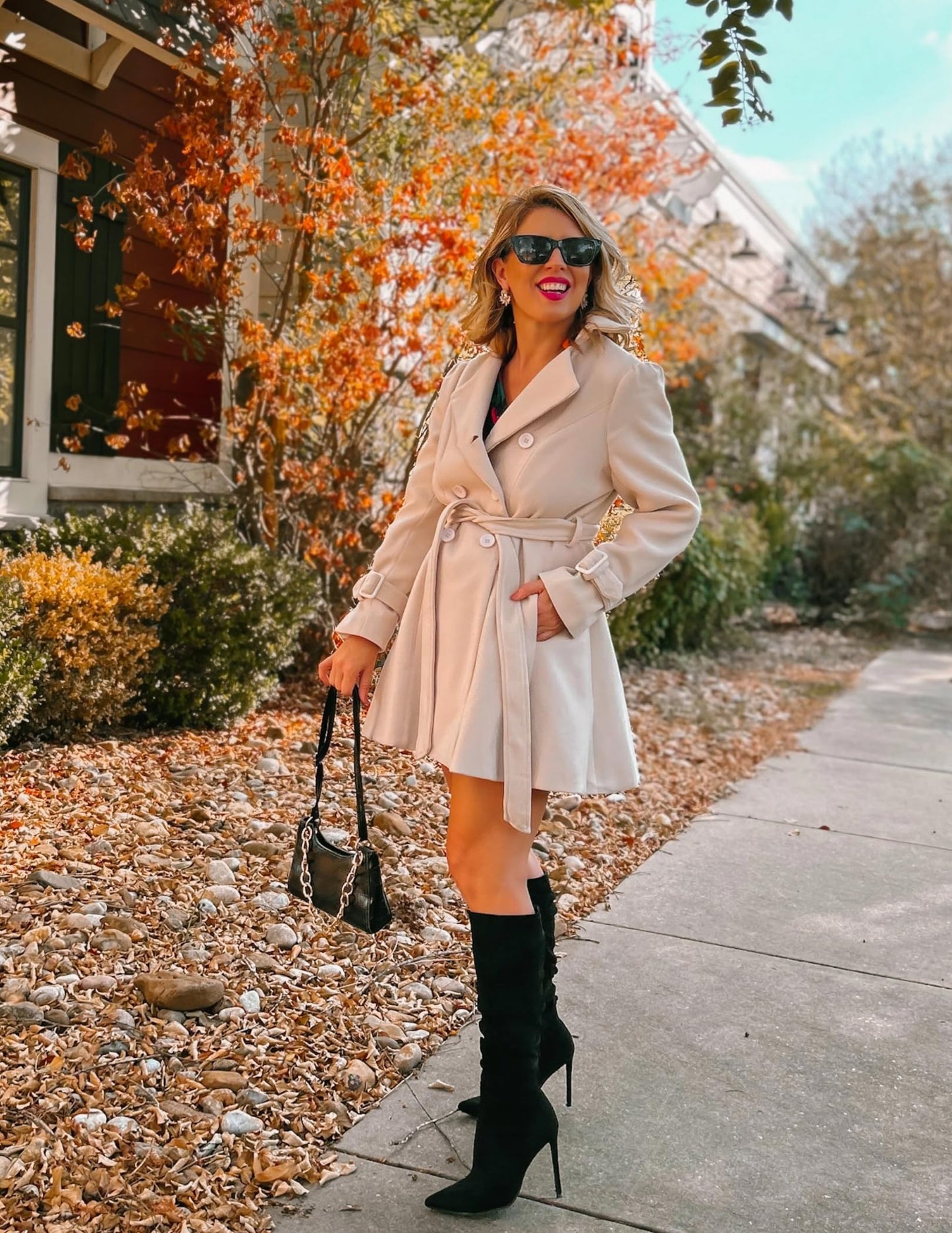 Zeagoo Faux Fur Lapel Double-breasted Thick Wool Coat