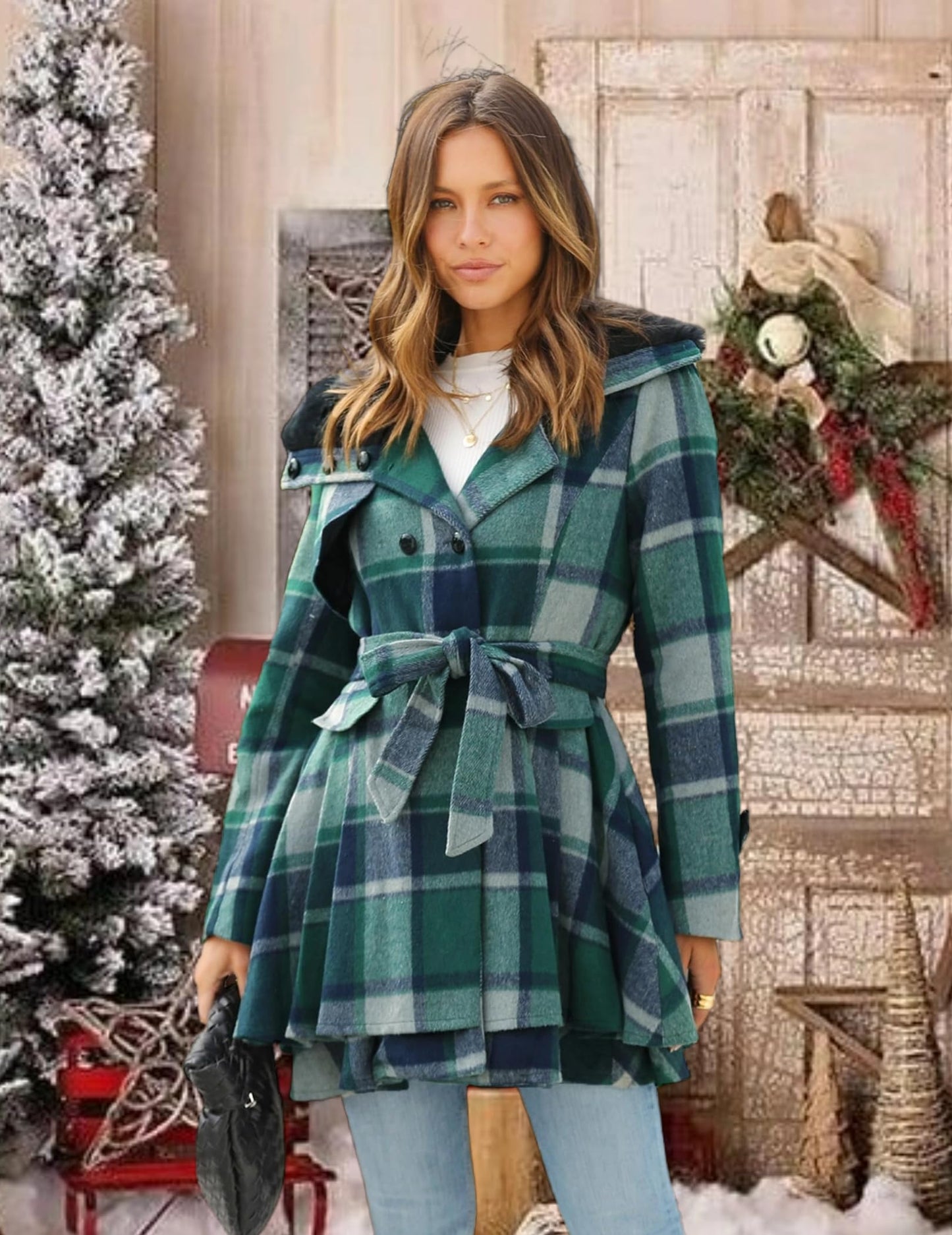 Zeagoo Faux Fur Lapel Double-breasted Thick Wool Coat
