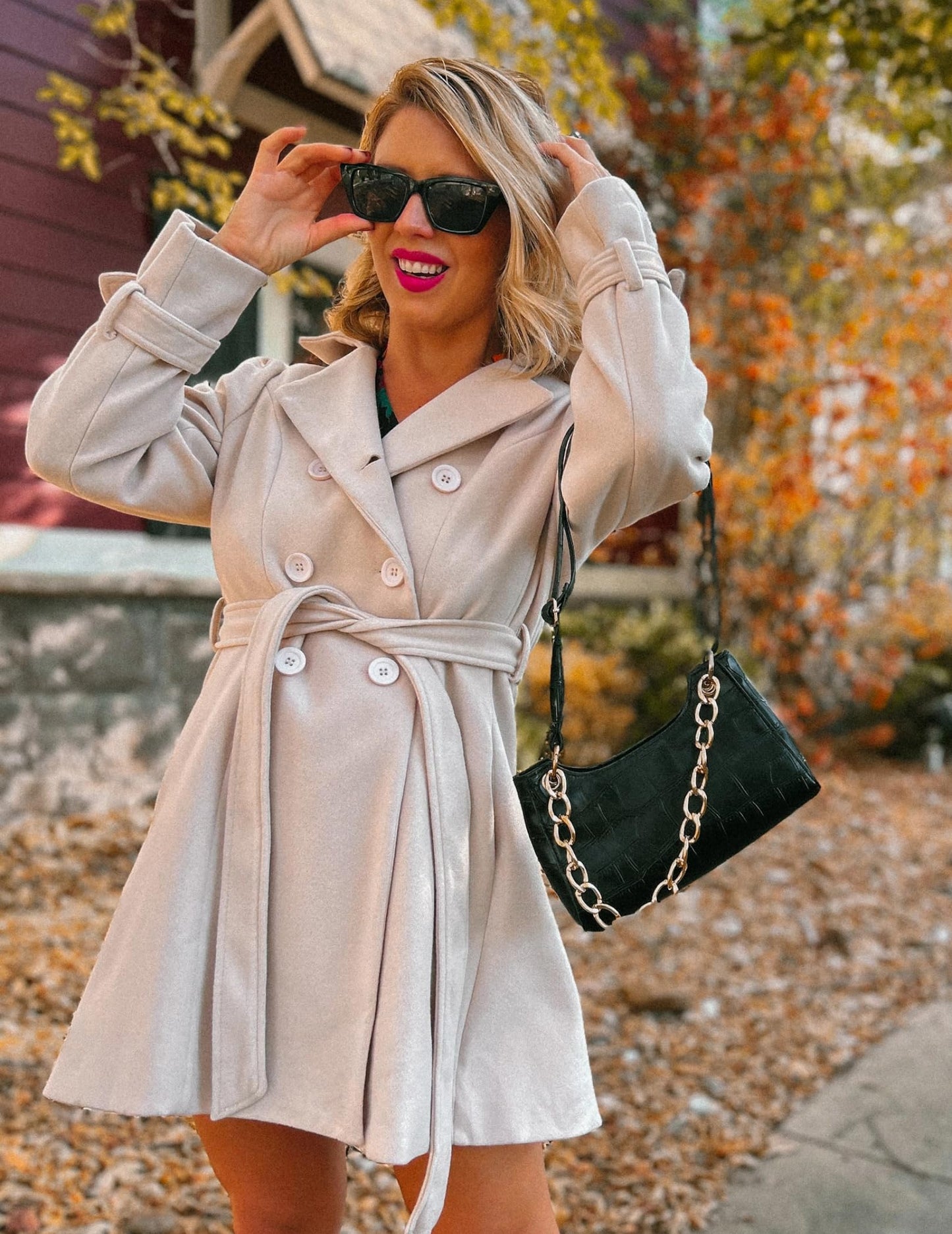 Zeagoo Faux Fur Lapel Double-breasted Thick Wool Coat
