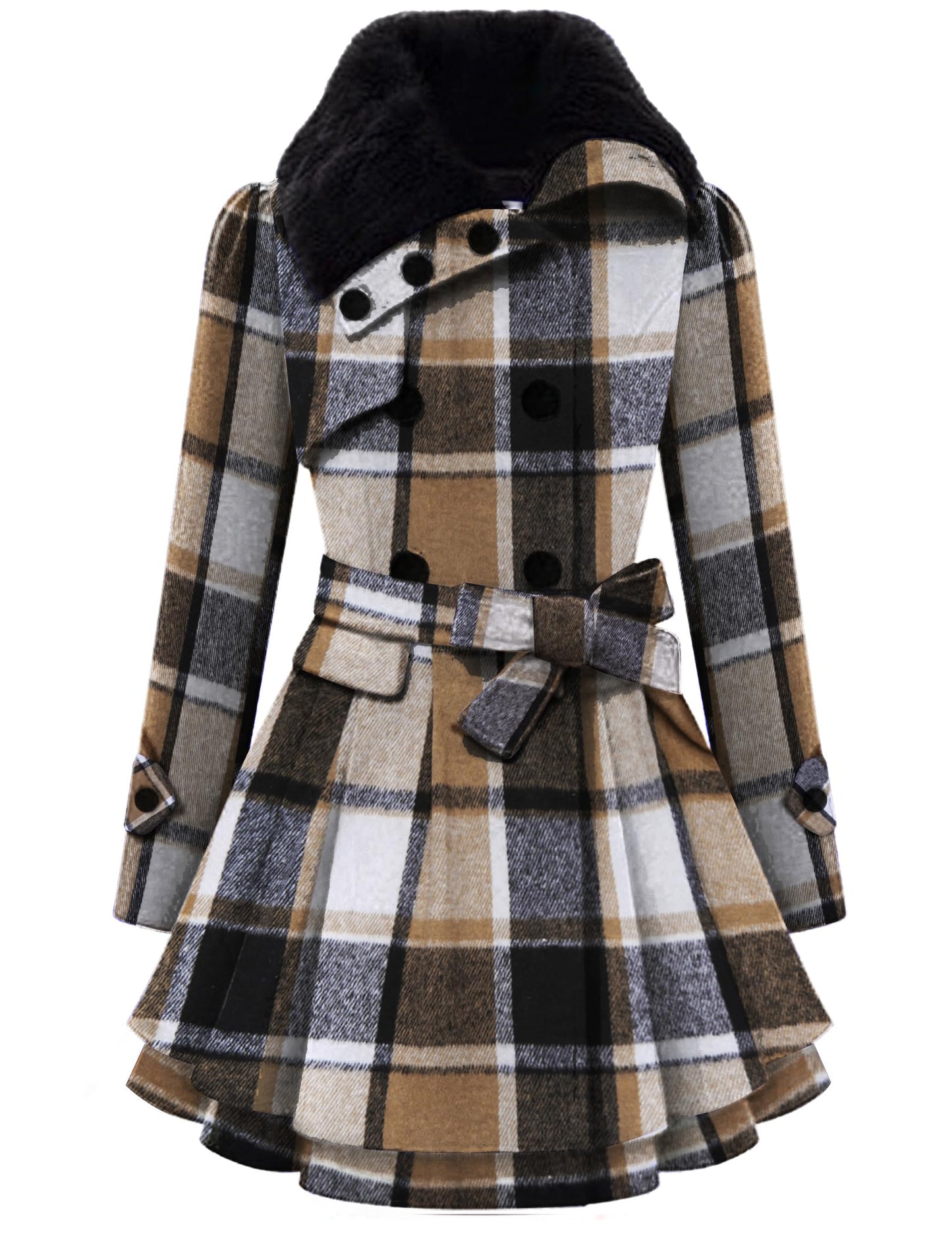 Zeagoo Faux Fur Lapel Double-breasted Thick Wool Coat