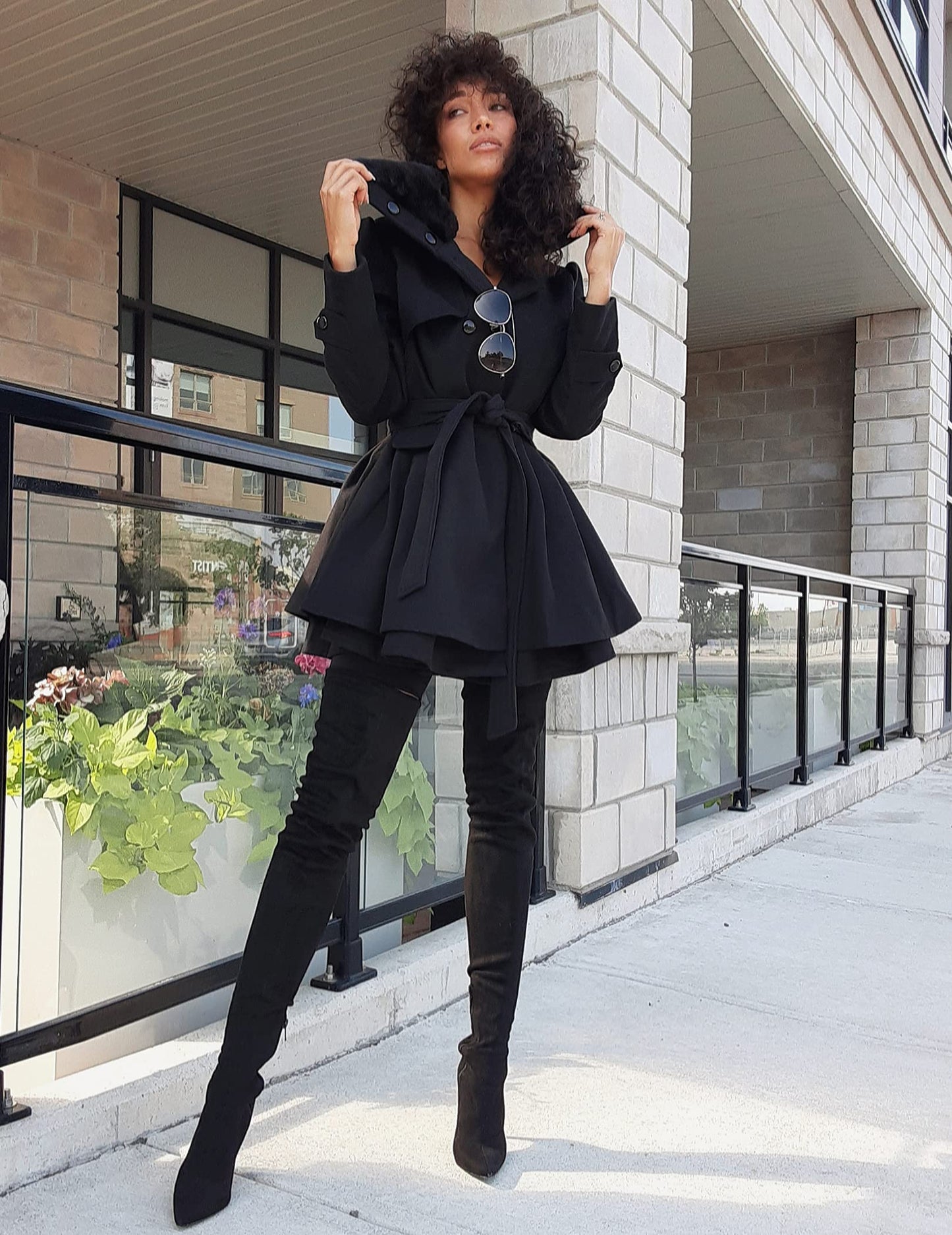 Zeagoo Faux Fur Lapel Double-breasted Thick Wool Coat