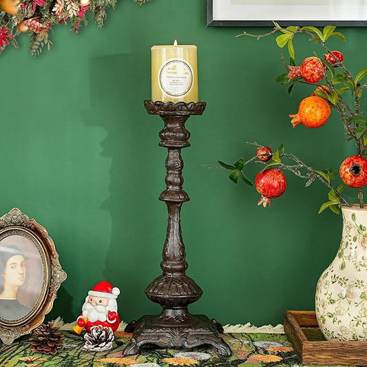 Heavy-Duty Cast-Iron Candlestick Holders - Handcrafted Vintage Candelabra & Single Candle Holder