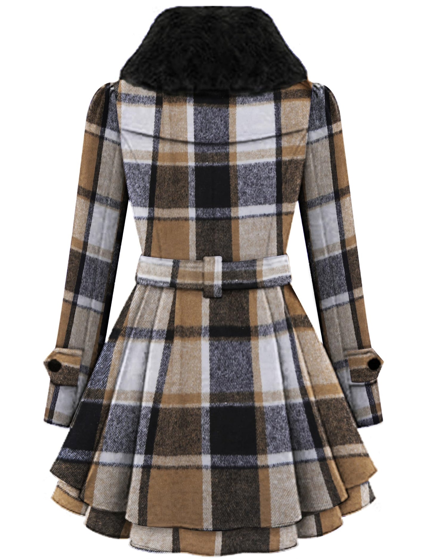 Zeagoo Faux Fur Lapel Double-breasted Thick Wool Coat