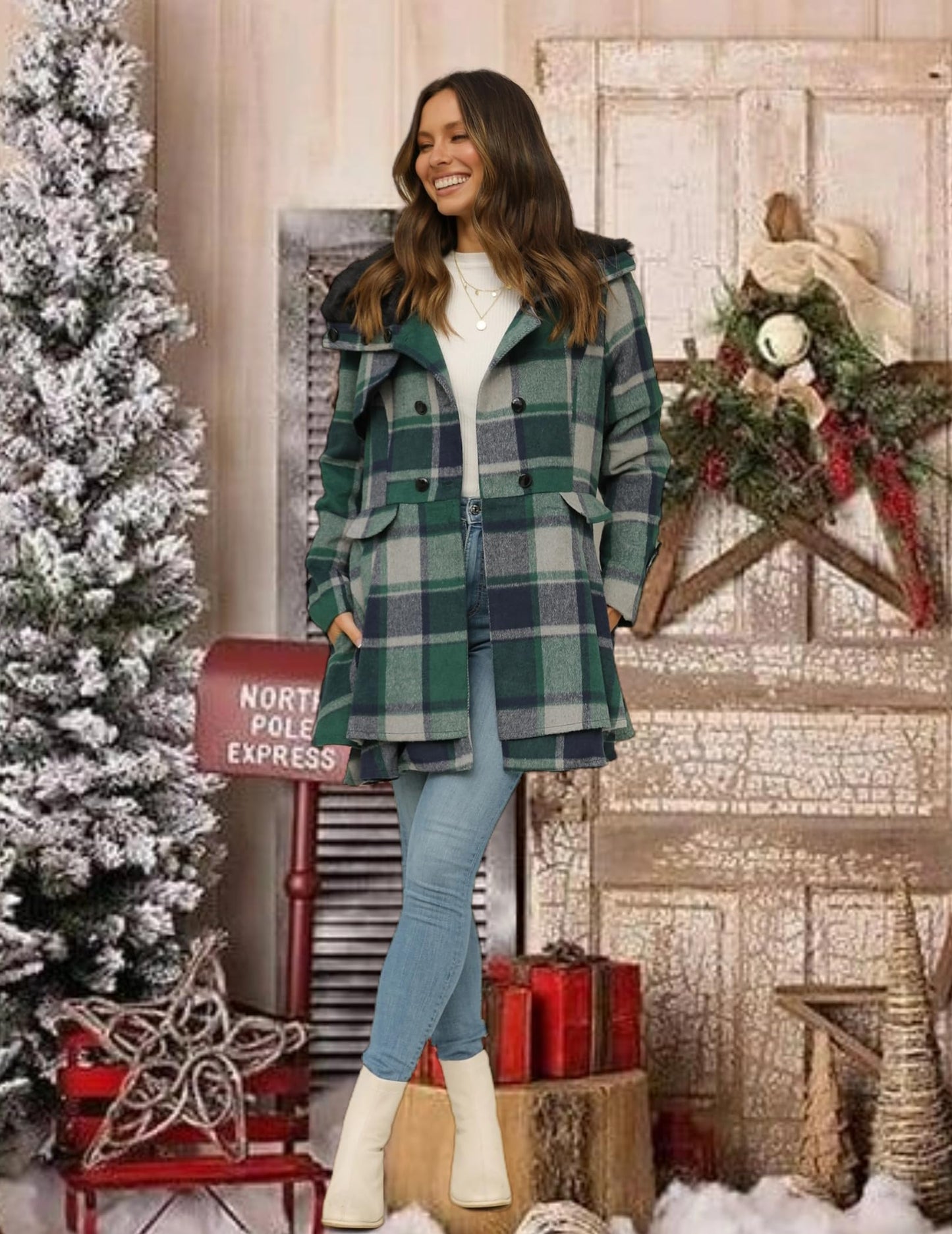 Zeagoo Faux Fur Lapel Double-breasted Thick Wool Coat