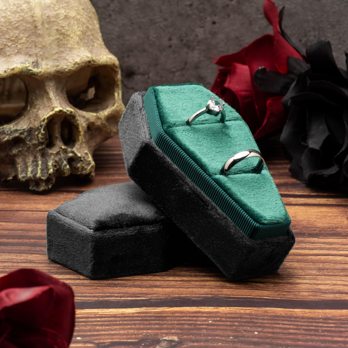 Velvet Coffin Ring Box (Black, Forest Green, and Red)