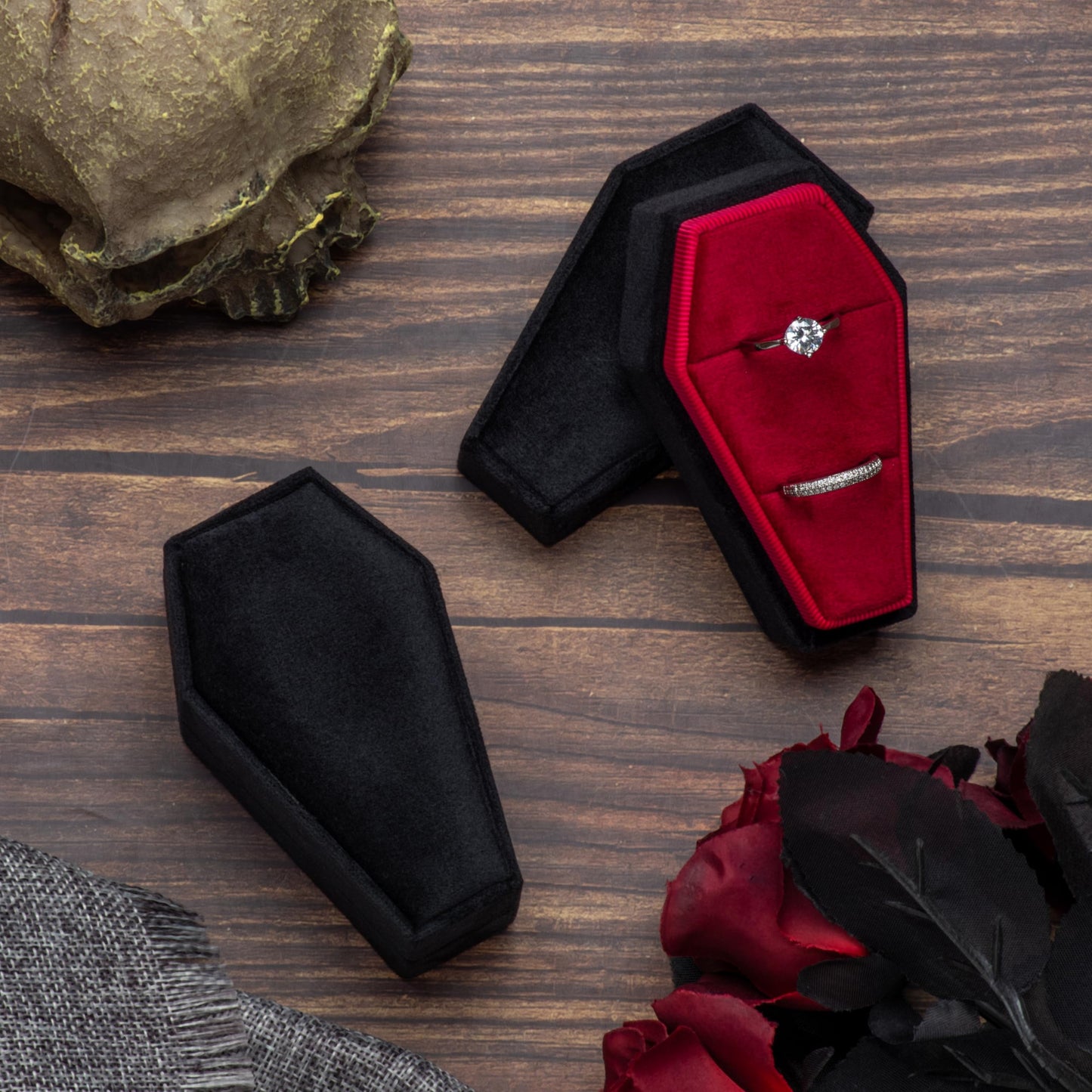 Velvet Coffin Ring Box (Black, Forest Green, and Red)