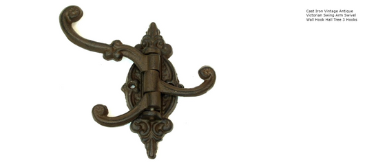 Cast Iron Vintage Antique Victorian Swing Arm Swivel Wall Hook