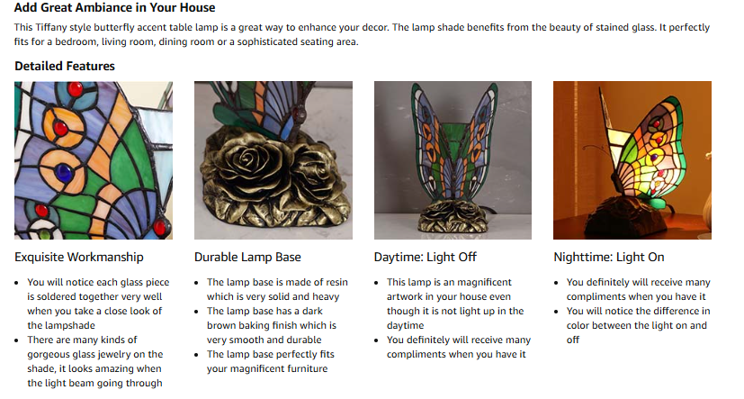 Butterfly Tiffany Style-Stained Glass Accent Table Lamp