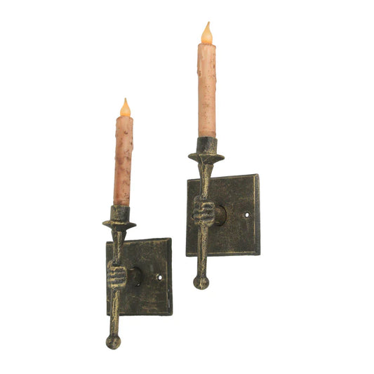 Set of 2 Cast Iron Antique Bronze Finish Torchbearer Wall Sconce