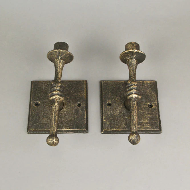 Set of 2 Cast Iron Antique Bronze Finish Torchbearer Wall Sconce