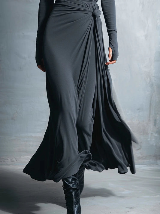 Grey Sophisticated Jersey Knit Wrap - Knot Maxi Dress