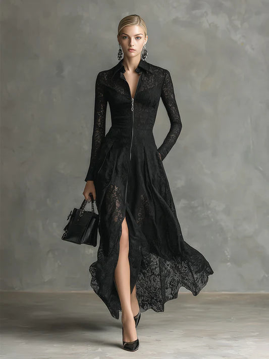 Black Lace Long Sleeve Maxi Dress