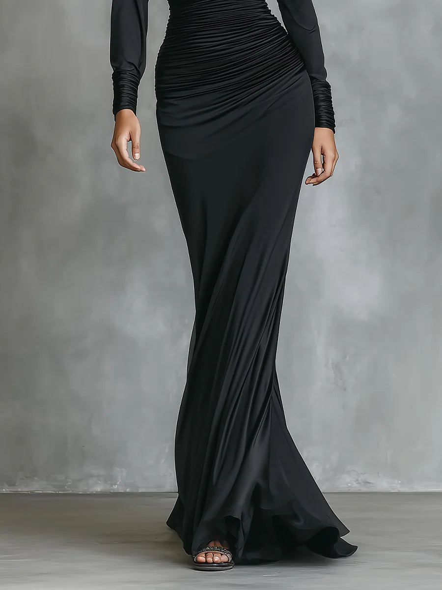 Black Elegant Satin One - Shoulder Mermaid Dress