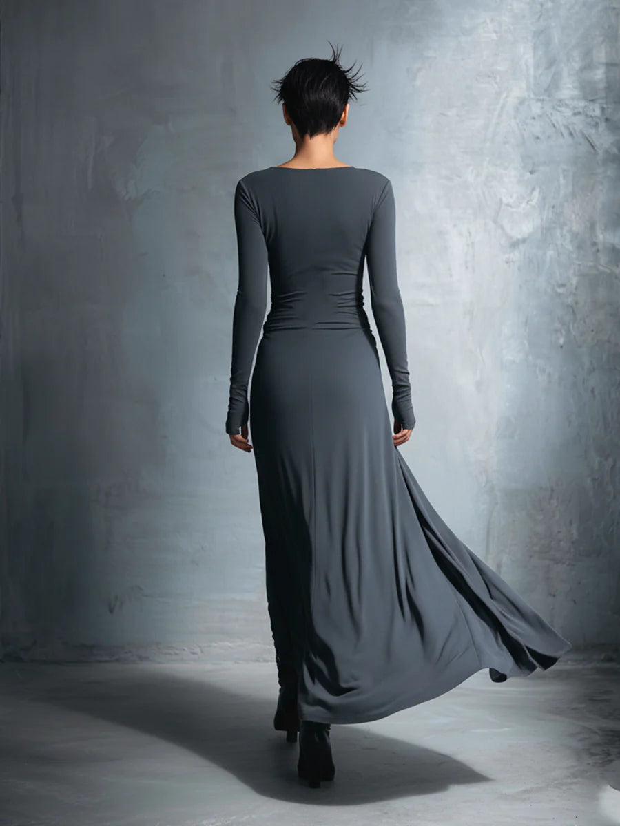 Grey Sophisticated Jersey Knit Wrap - Knot Maxi Dress