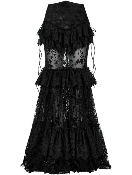Punk Rave Black Gothic Perspective Gorgeous Lace Tiered Maxi Skirt