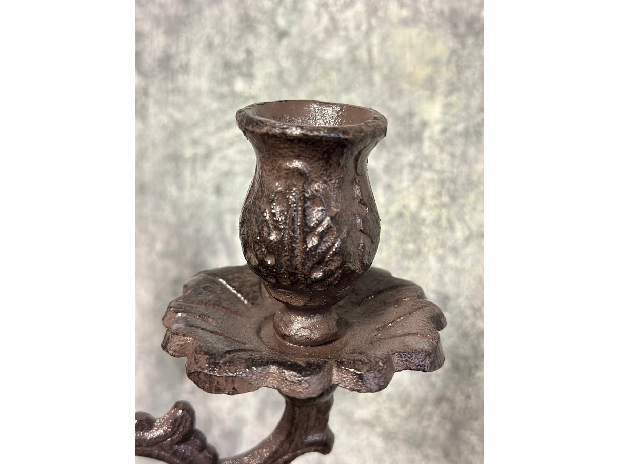Heavy-Duty Cast-Iron Candlestick Holders - Handcrafted Vintage Candelabra & Single Candle Holder