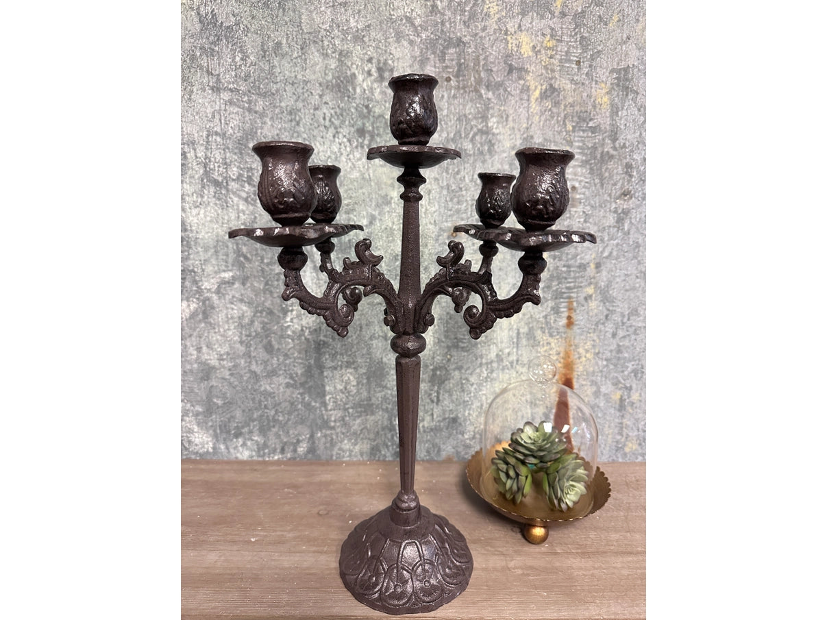 Heavy-Duty Cast-Iron Candlestick Holders - Handcrafted Vintage Candelabra & Single Candle Holder
