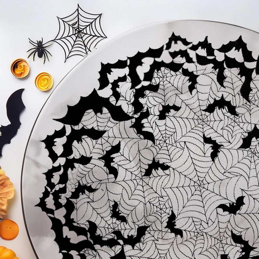 Going Batty 44 in Round Black Lace Table Topper