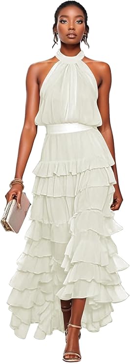 Layered Chiffon Tea-Length Dress