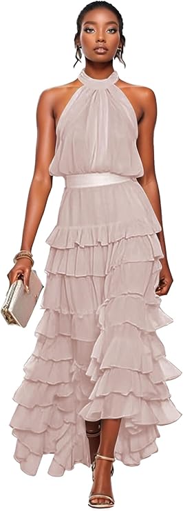Layered Chiffon Tea-Length Dress