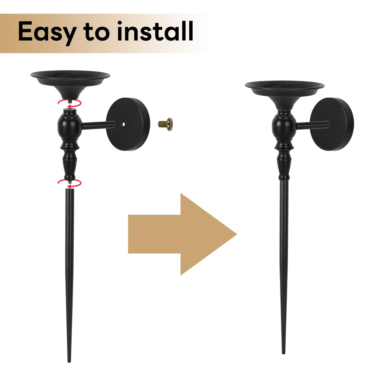 Set of 2, Large Black Scepter Metal Wall Candle Holder