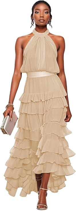 Layered Chiffon Tea-Length Dress