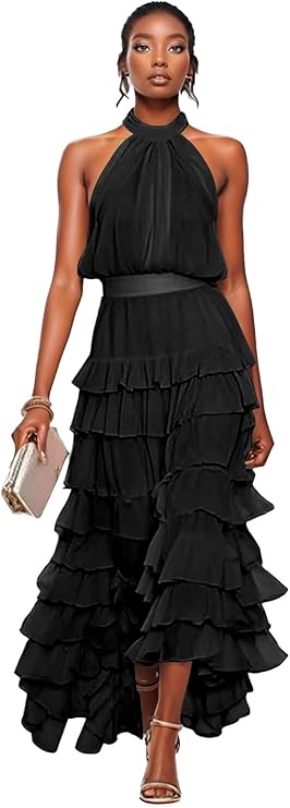 Layered Chiffon Tea-Length Dress