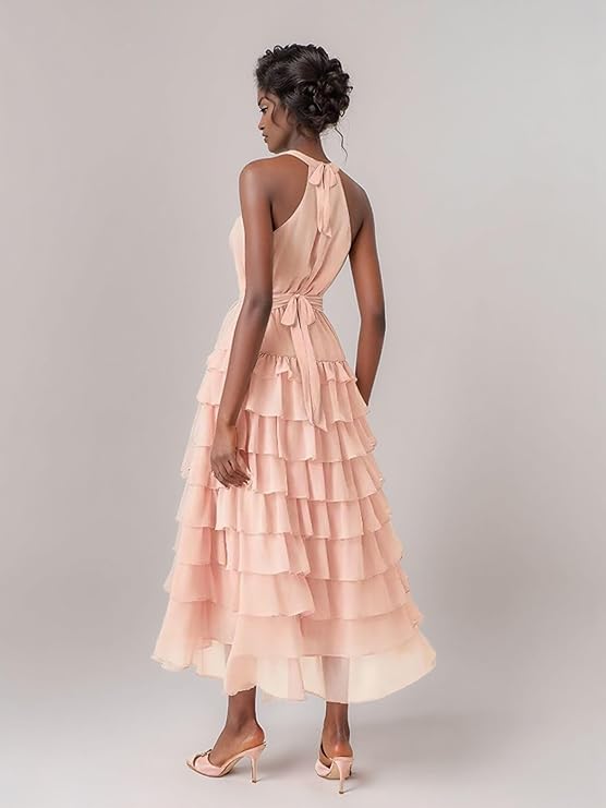 Layered Chiffon Tea-Length Dress