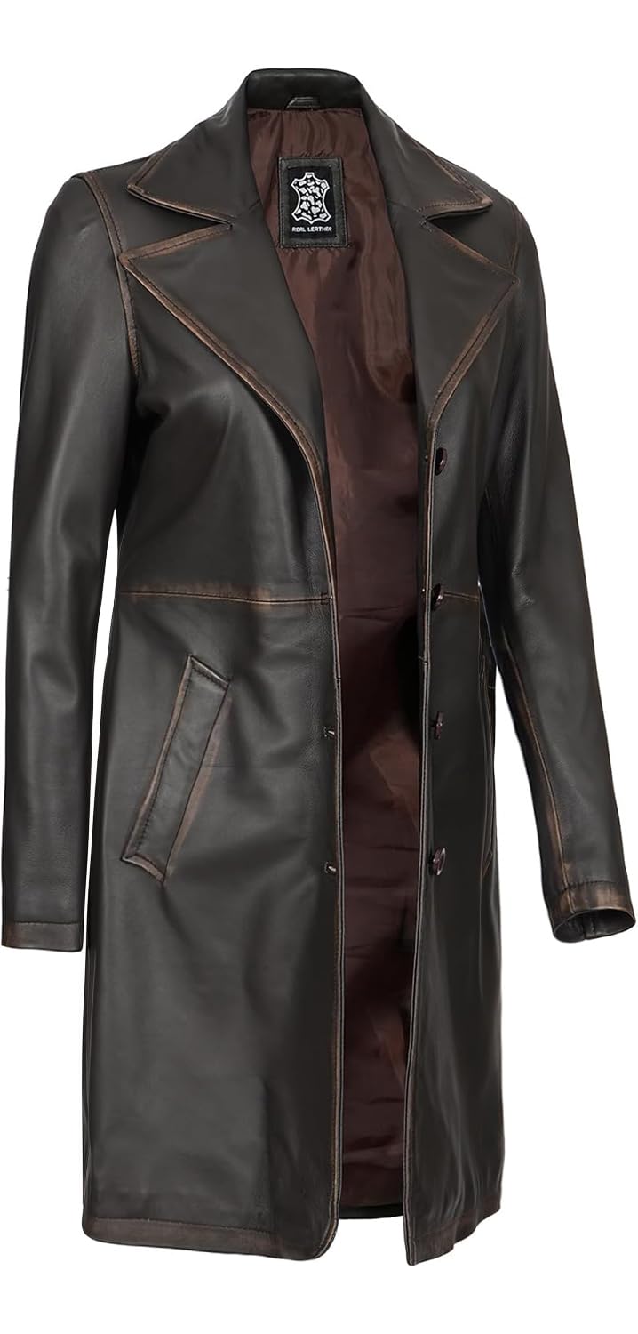 Maxine Black Leather Long Coat
