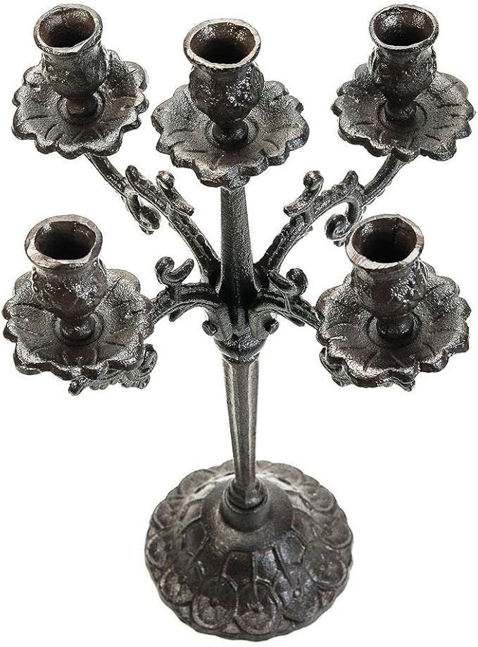 Heavy-Duty Cast-Iron Candlestick Holders - Handcrafted Vintage Candelabra & Single Candle Holder