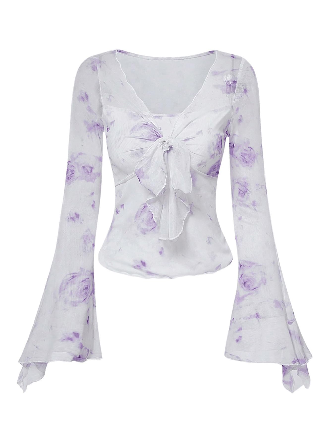 Verdusa Bell Sleeve Bow Blouse