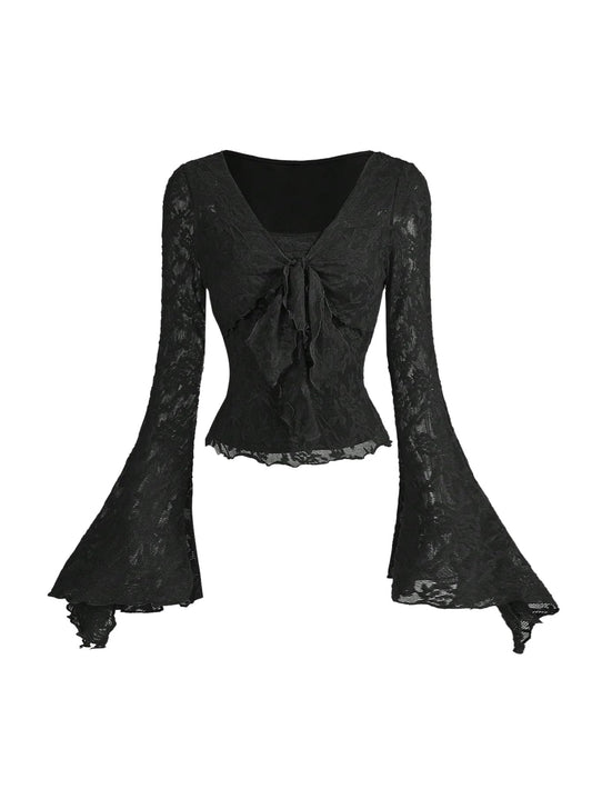 Verdusa Bell Sleeve Bow Blouse