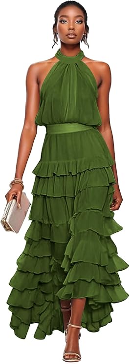 Layered Chiffon Tea-Length Dress