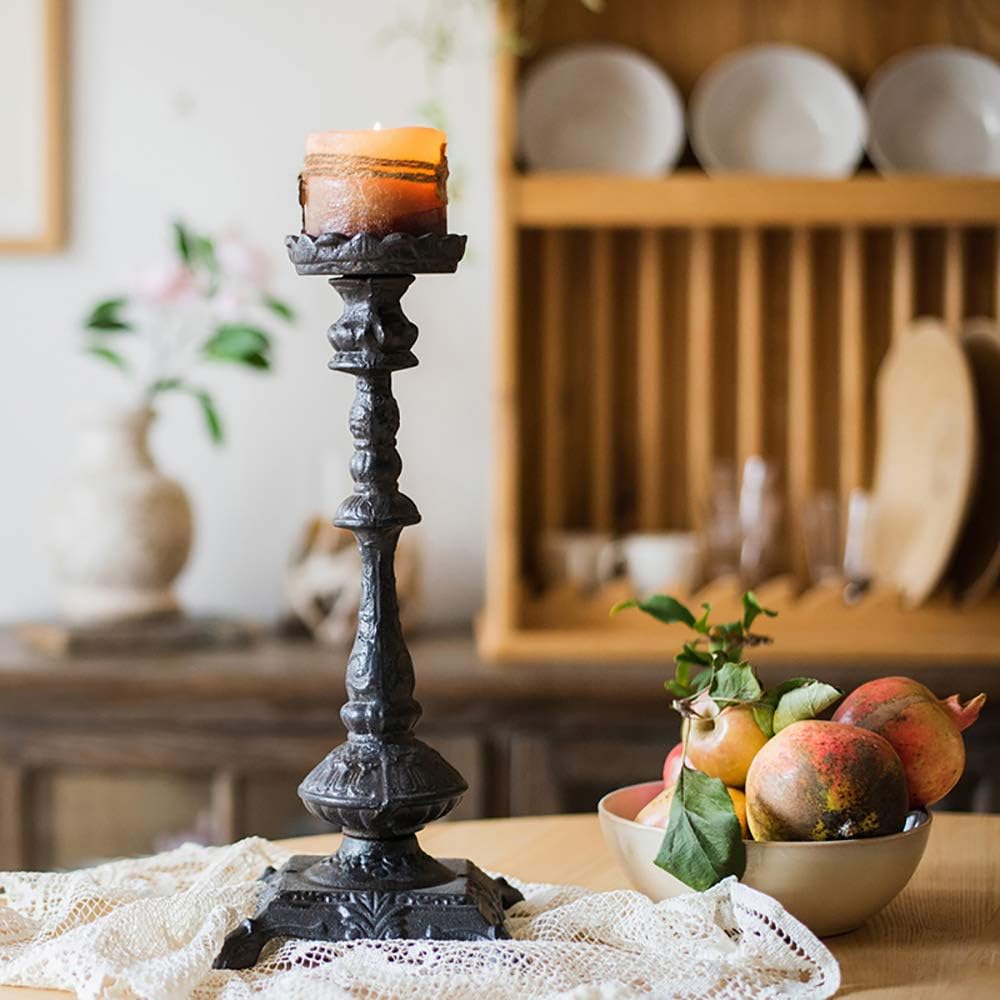 Heavy-Duty Cast-Iron Candlestick Holders - Handcrafted Vintage Candelabra & Single Candle Holder