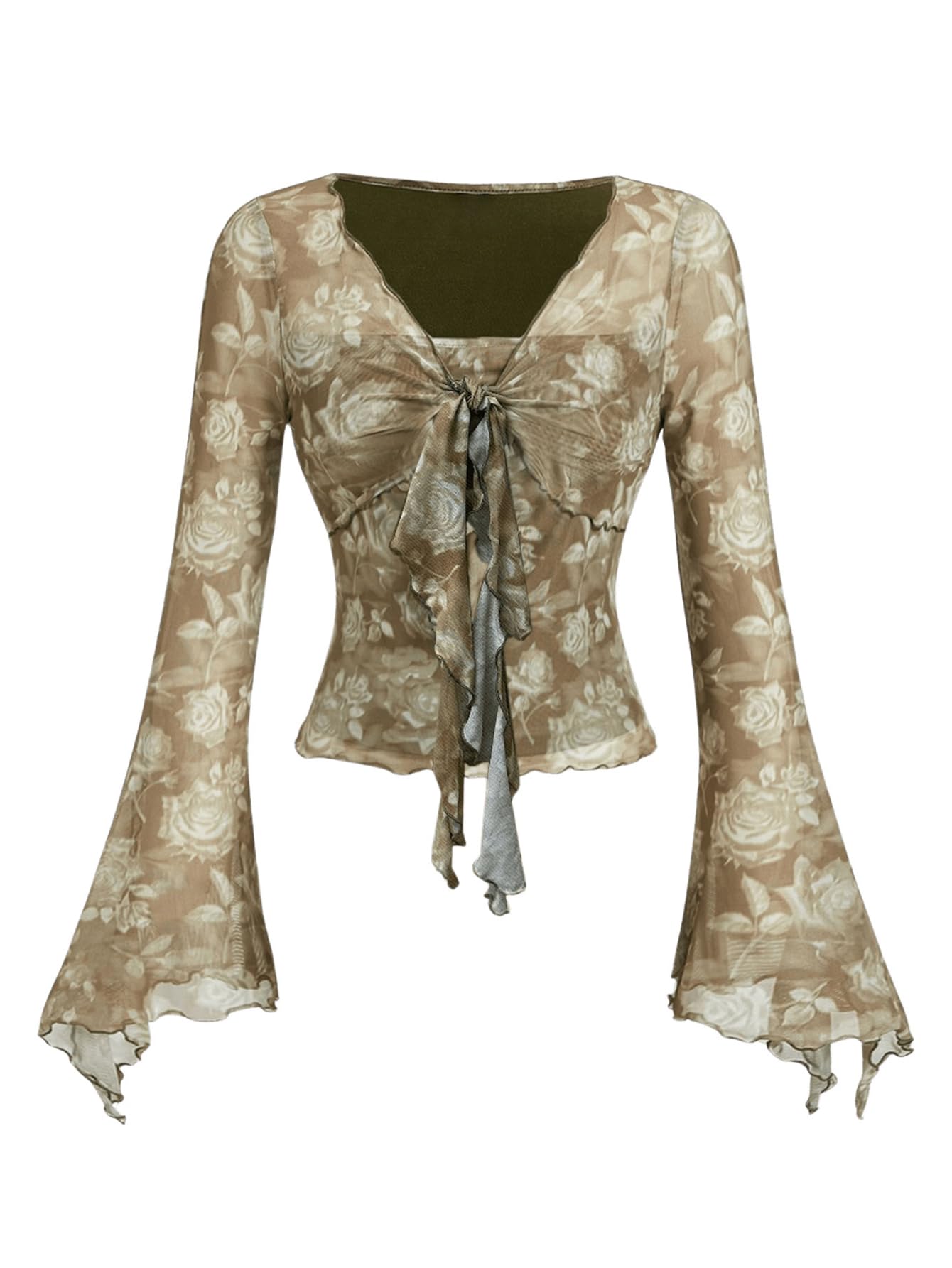 Verdusa Bell Sleeve Bow Blouse