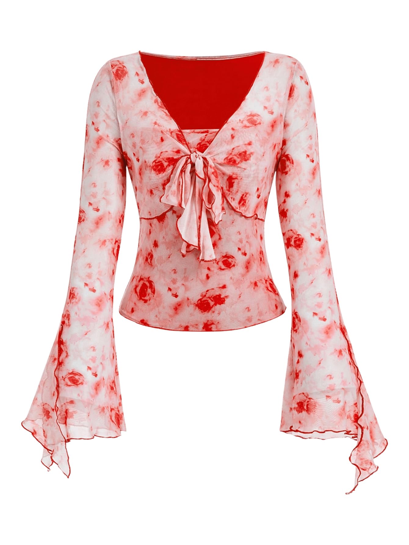 Verdusa Bell Sleeve Bow Blouse