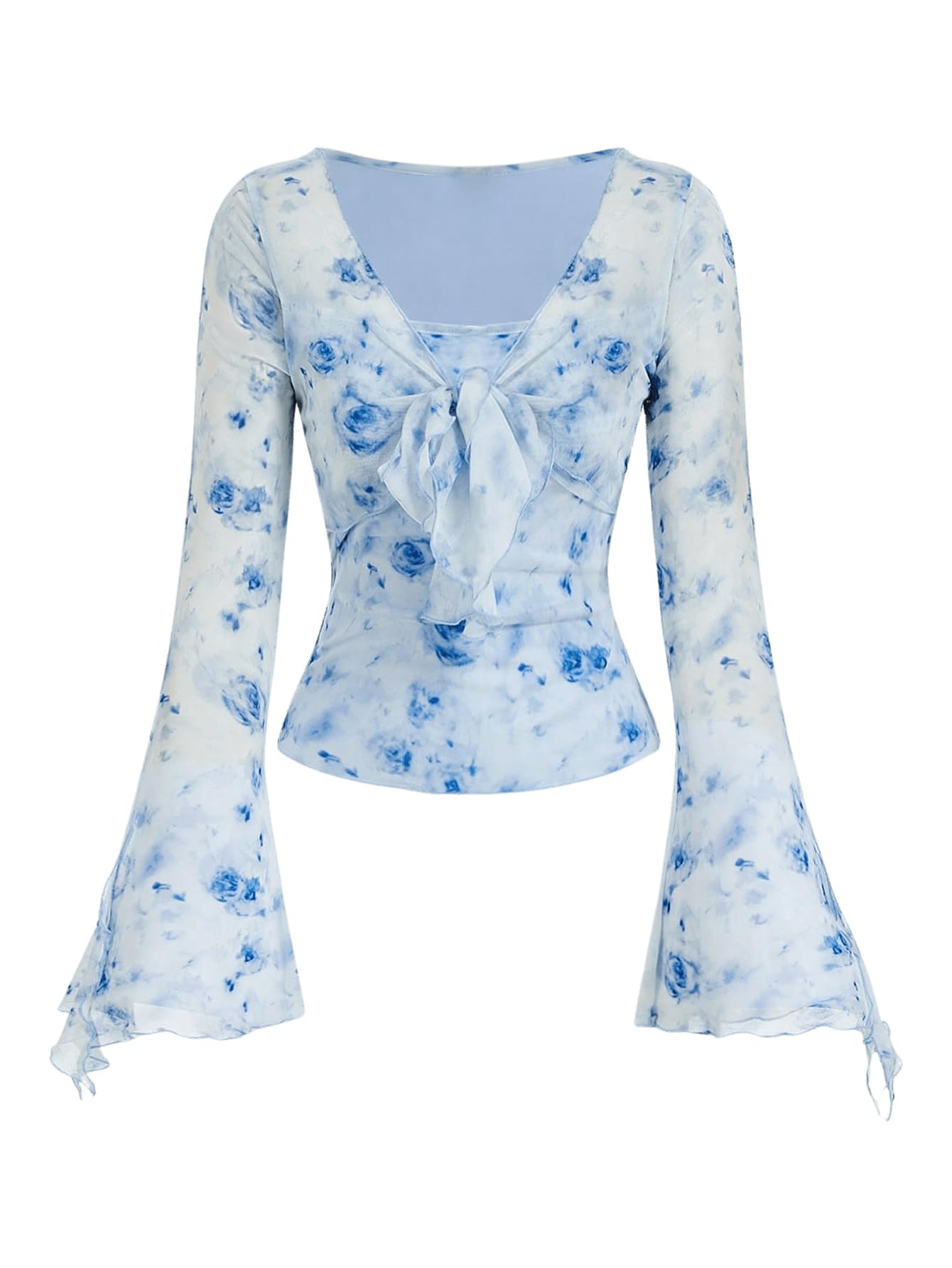 Verdusa Bell Sleeve Bow Blouse