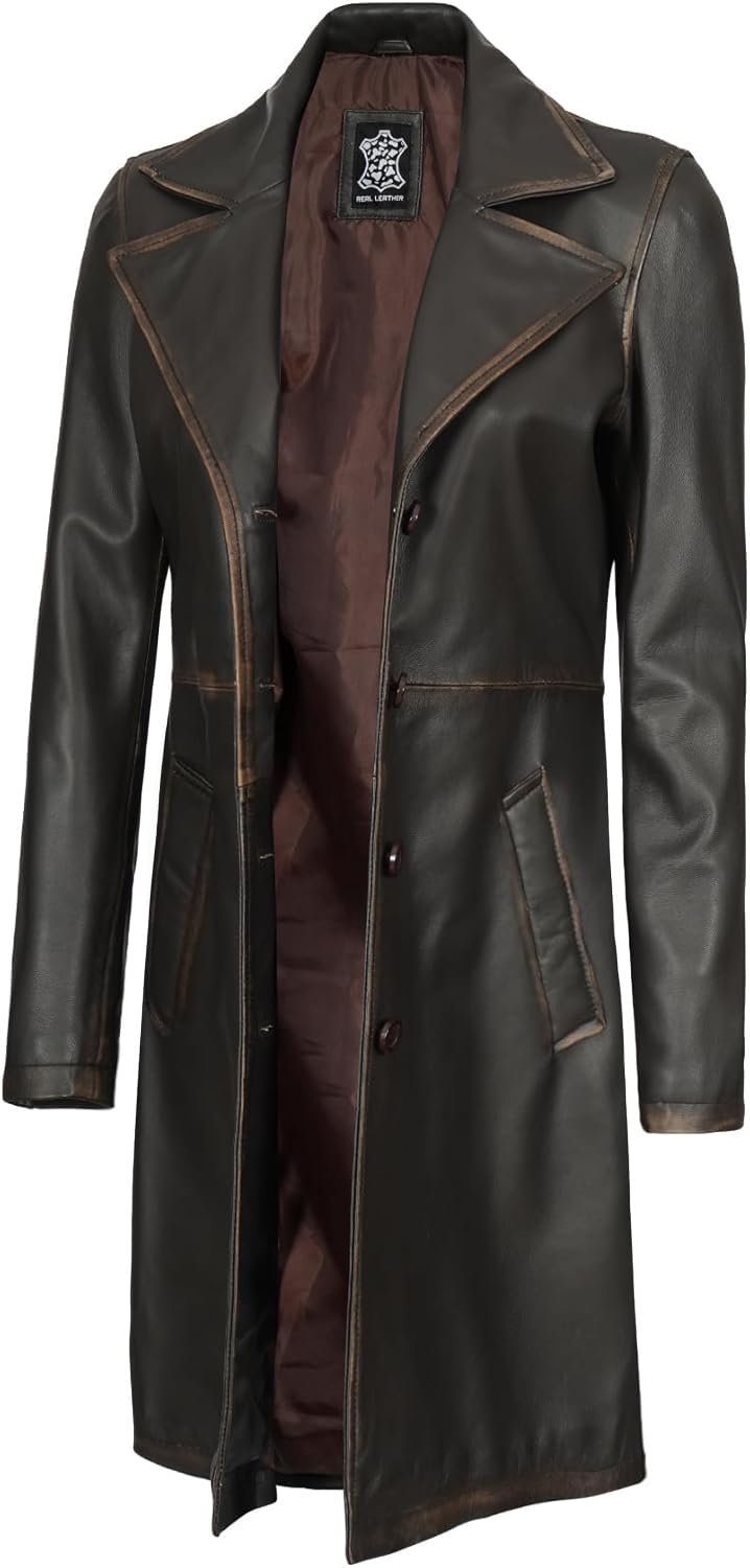 Maxine Black Leather Long Coat