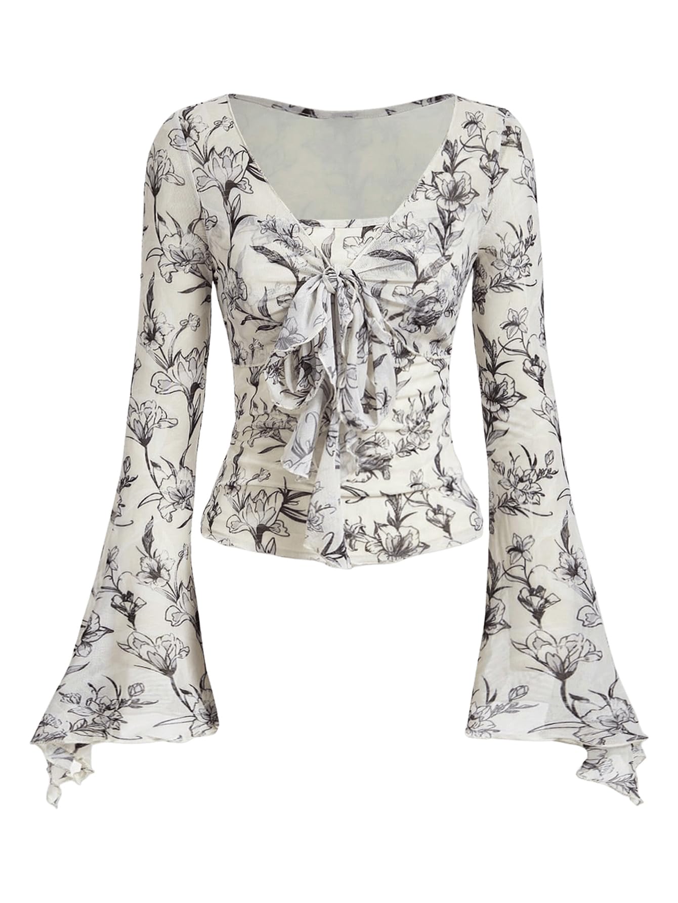 Verdusa Bell Sleeve Bow Blouse