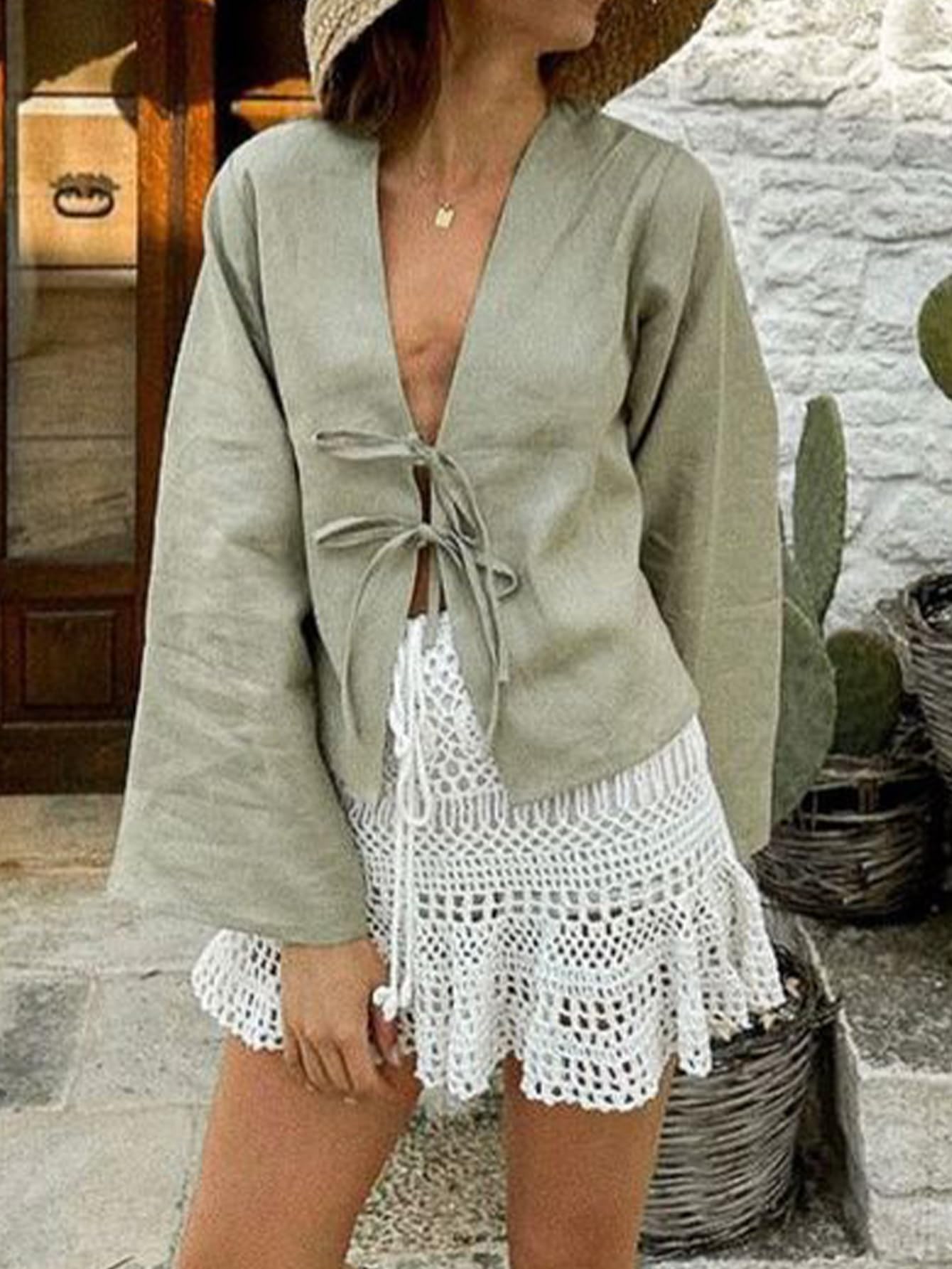 Tie Front Linen Shirt