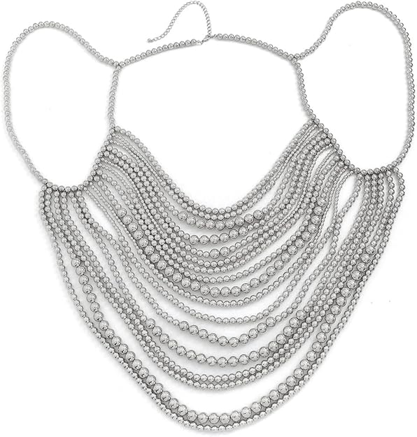Silver Multi-layer Imitation Pearl Beaded Body Chain