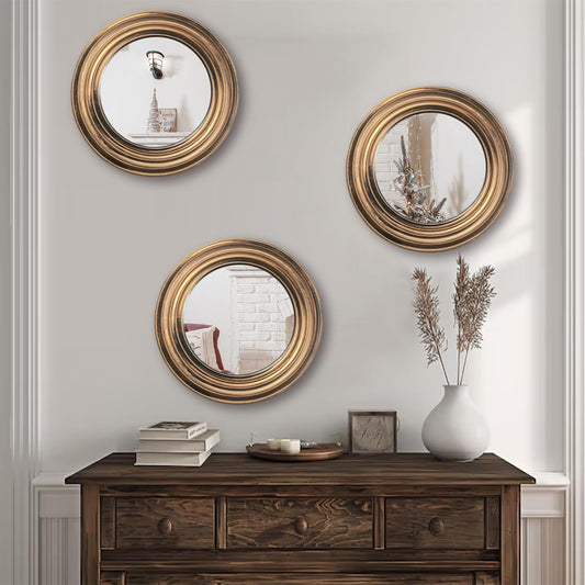 3pcs Round Mirrors for Wall Decor Antique Gold Circle Mirror