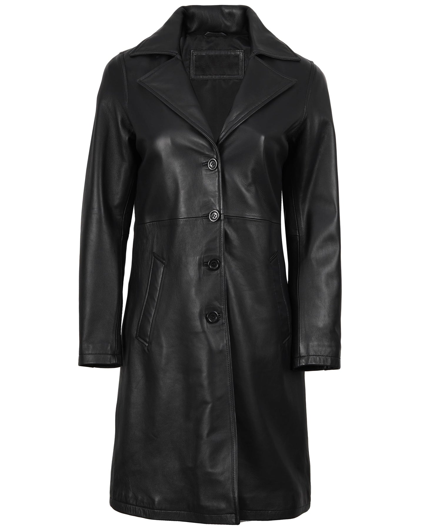 Maxine Black Leather Long Coat