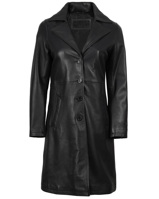 Maxine Black Leather Long Coat