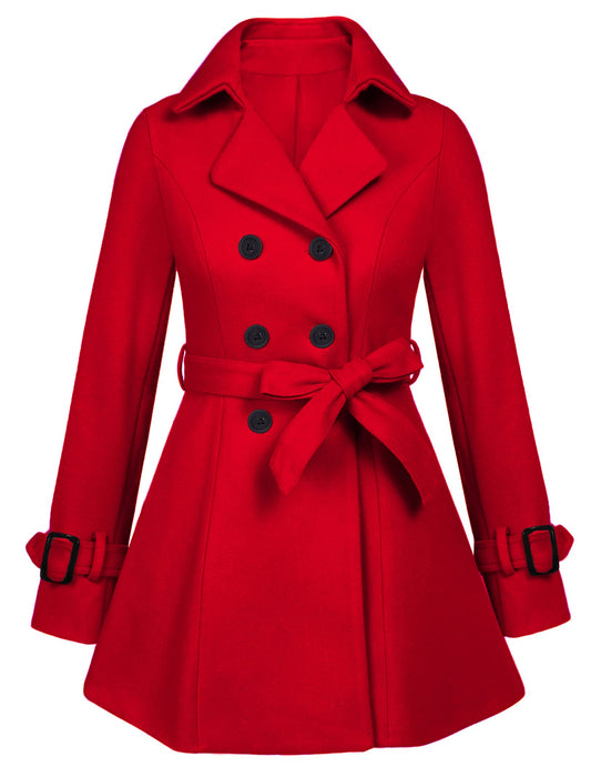 Zeagoo Faux Fur Lapel Double-breasted Thick Wool Coat